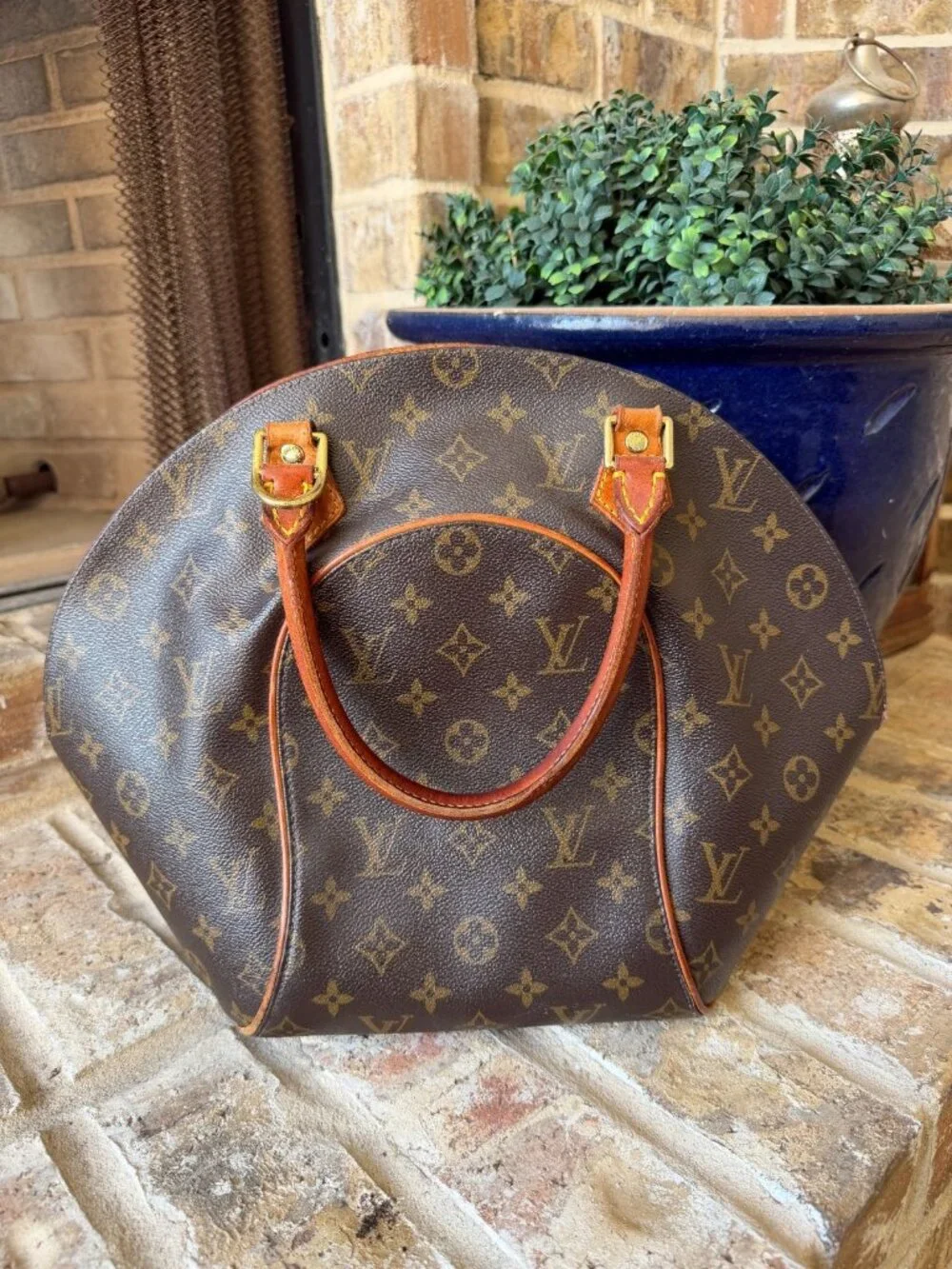 Louis vuitton ellipse bag MM vintage leather classic monogram print brown *read*